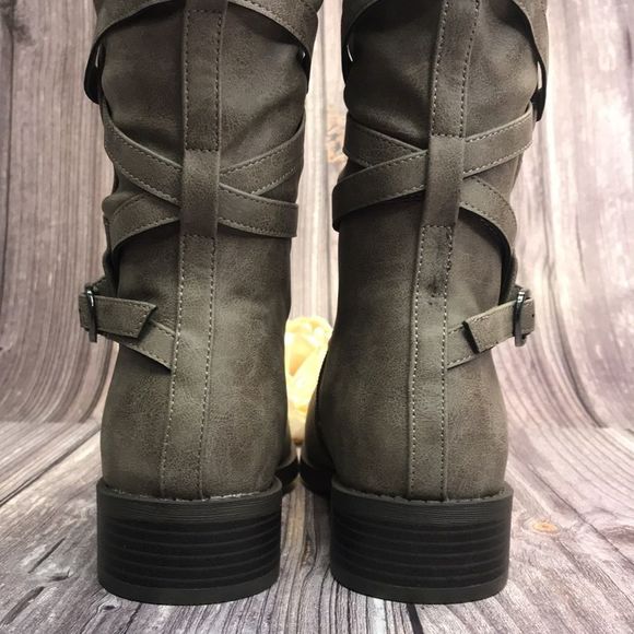 Journee Carly Taupe Vegan Leather Riding Boots 8M - Picture 7 of 11